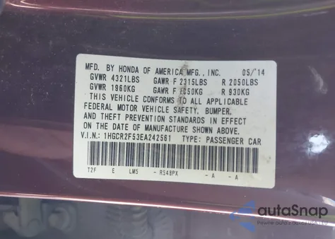 2014 Honda Accord Sport from USA, damaged, VIN 1HGCR2F53EA242561